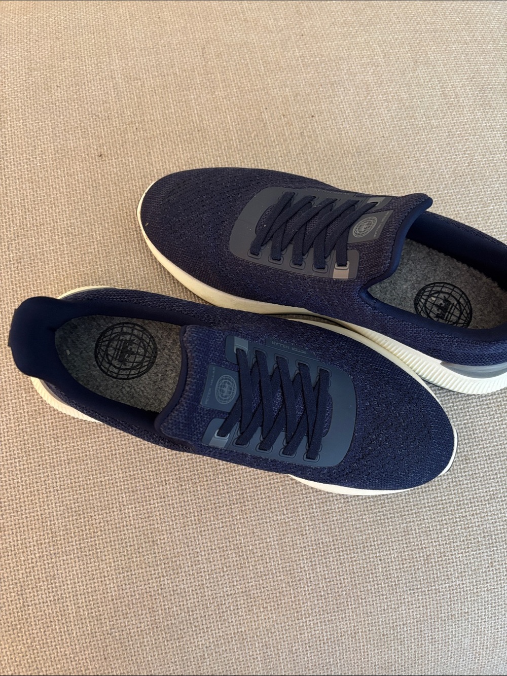 Peter Millar Navy Knit Lace-Up Sneakers with White Sole